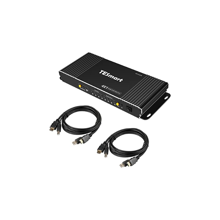 TESmart 4 x 1 HDMI 4K KVM Switch 3840 x 2160 @ 60Hz 4: 4: 4 with 2 KVM Cables 5ft / 1.5m Supports USB 2.0 Device Control up to 4 Computers / Servers / DVR (Blue)