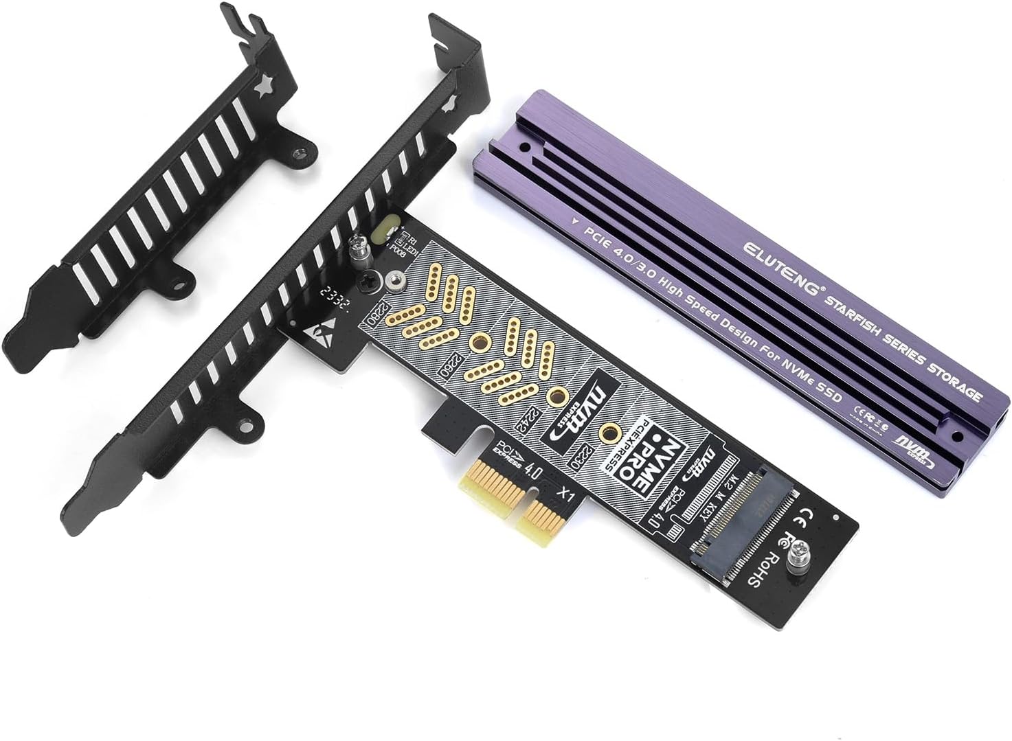 ELUTENG M.2 NVMe zu PCIe 4.0 X1 Adapter Karte, Aluminium-Kühlkörper-Lösung, M.2 SSD PCI Express NVMe Adapter Erweiterungskarte für PCIe 4.0/3.0 X1/X4/X8/X16 und 2230 2242 2260 2280 SSD