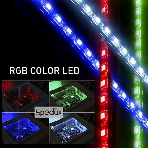 Speclux 2*3W Funk RGB LED Strips Streifen für PC Desktop Gehäuse, selbstklebende rgb Lichtketten Lichtleiste Lichtband Lichtschlauch inkl. Fernbedienung und Farbewechsel.