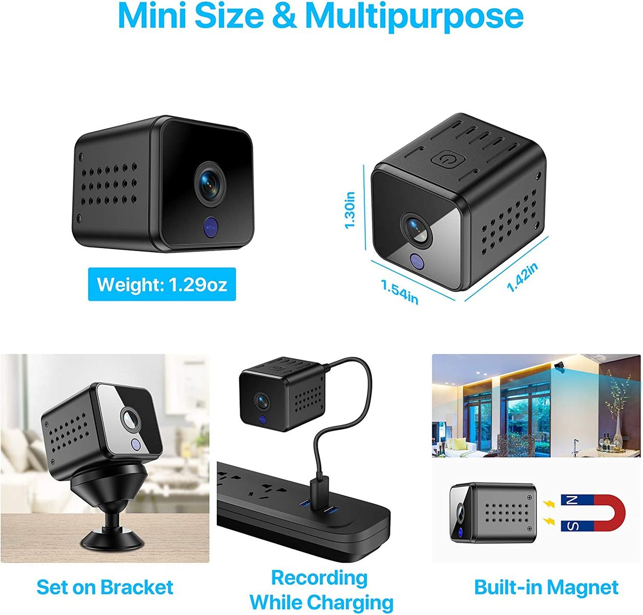 Aabeloy Mini Kamera, Full HD 1080P Tragbare Kleine WLAN Überwachungskamera mit Bewegungserkennung und Infrarot Nachtsicht Compact Sicherheit Kamera für Innen und Aussen mit Einer 32G SD-Karte