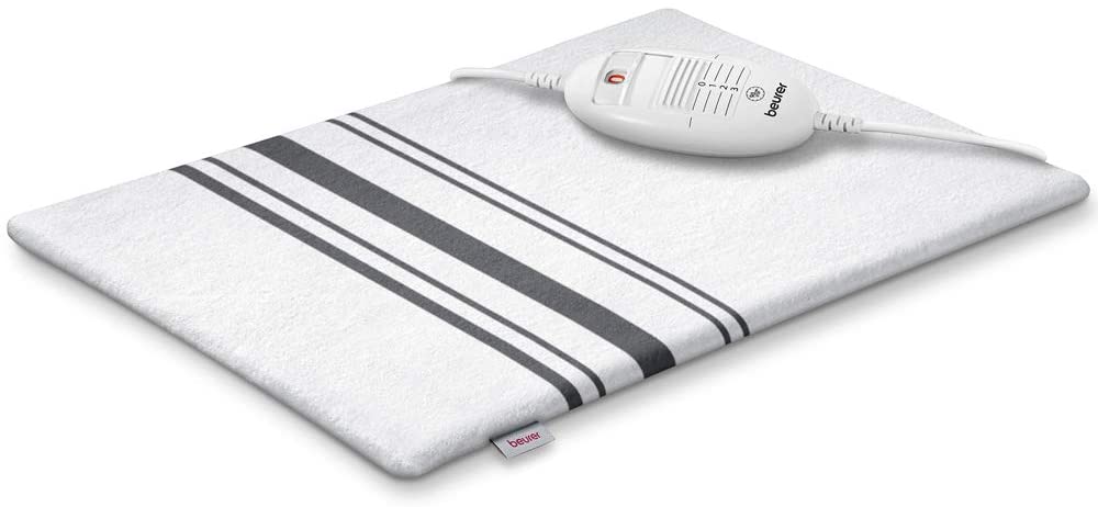 Beurer HK 25 heating pad, cuddly heat pad with 3 temperature settings, automatic switch-off and safety system, machine washable, 40 x 30 cm, white-grey cotton cover
