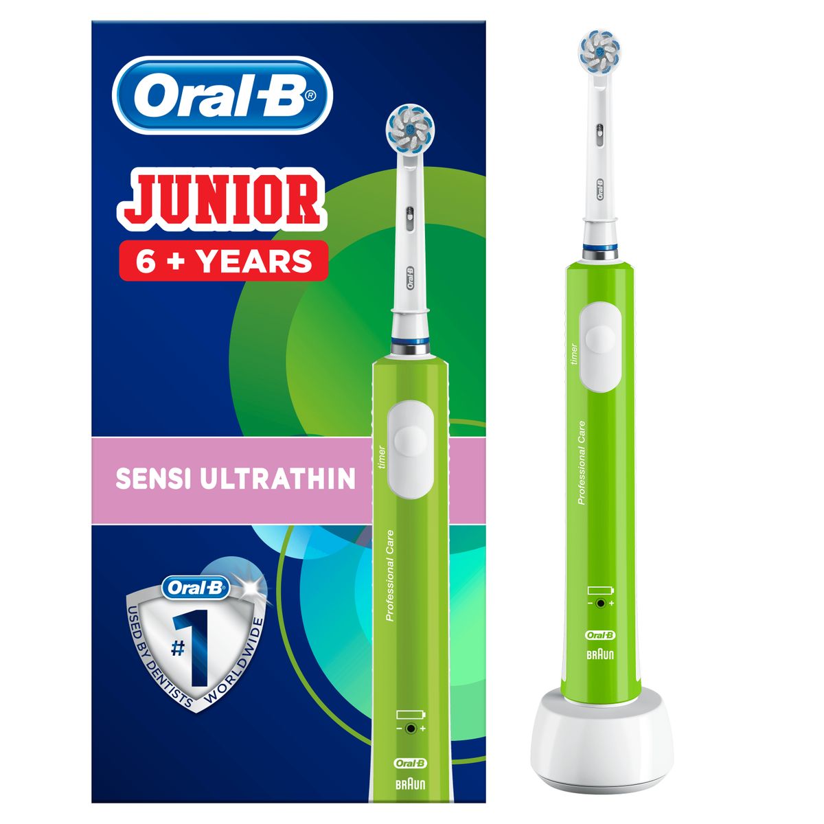 Oral-B Junior Electric Toothbrush/Electric Toothbrush for children over 6 years, soft bristles & timer, Designed by Braun, green Green