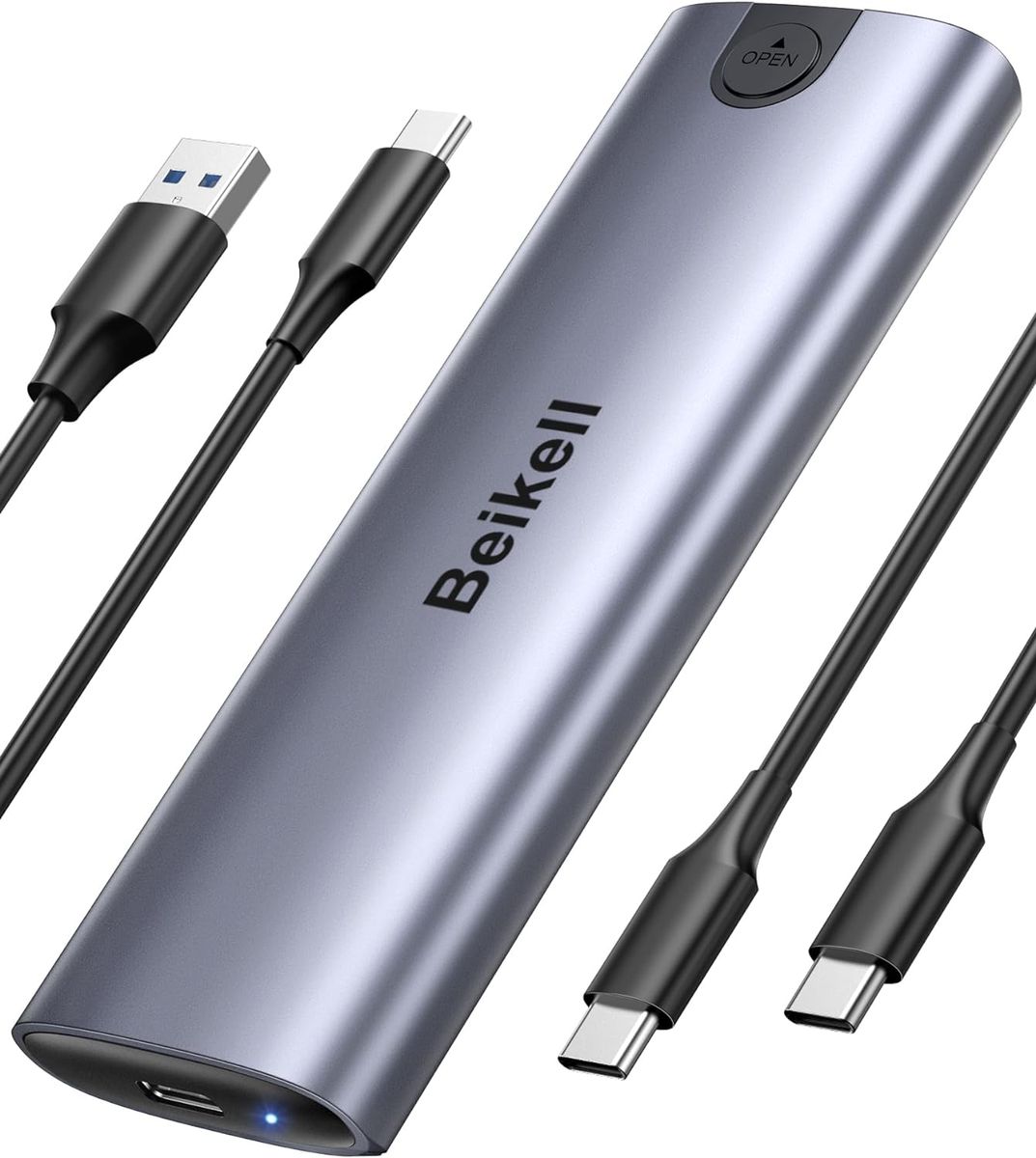 Beikell M.2 NVME Gehäuse, Werkzeuglos 10Gbps M.2 SSD Gehäuse USB 3.2 Gen 2 NVMe zu USB Adapter für 2230/2242/2260/2280 M.2 NVMe/SATA SSD von M-Key/M+B Key mit USB C zu C- und USB-A-zu-C-Kabel
