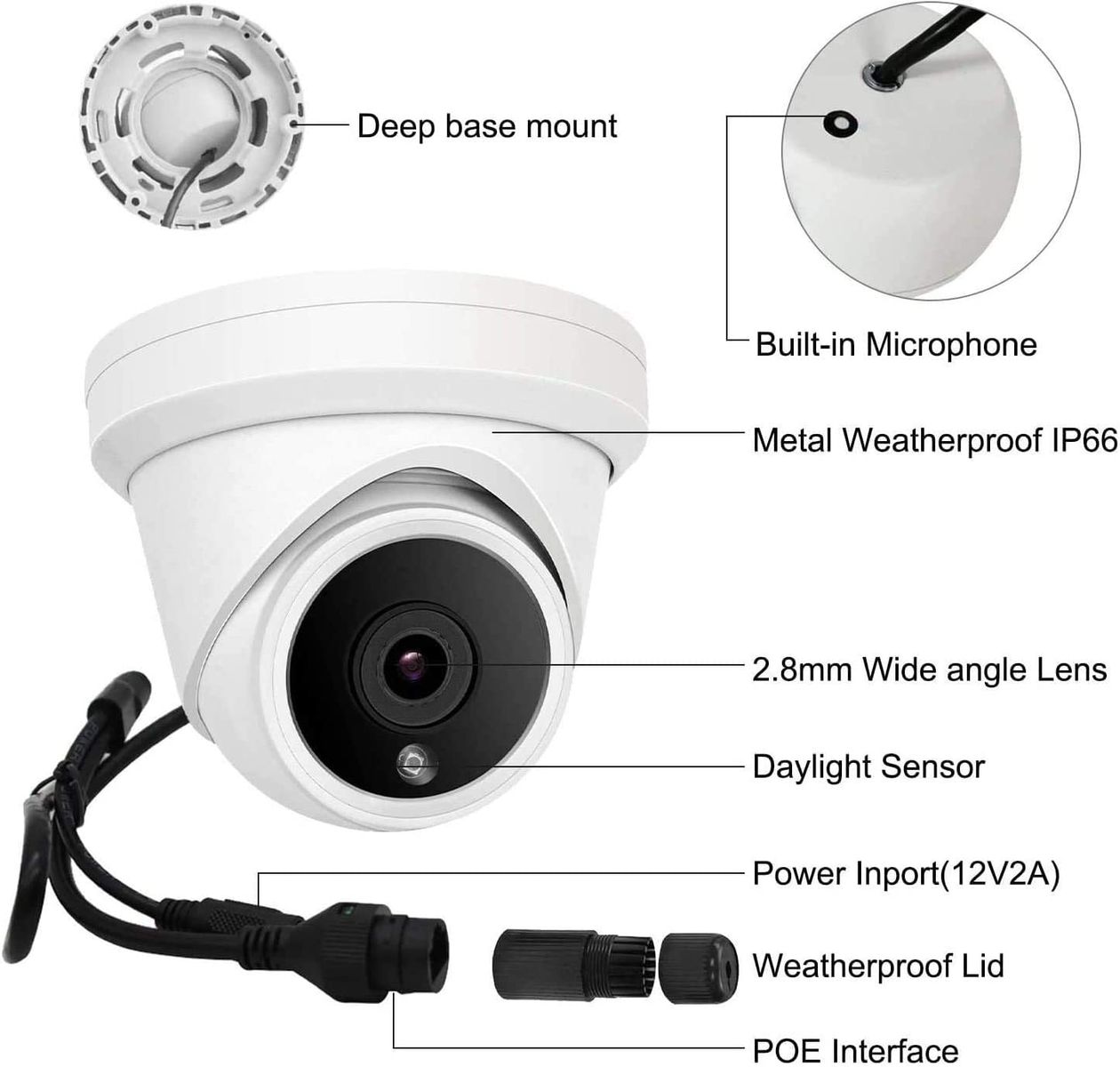 Anpviz 5MP POE IP Dome Kamera Indoor Outdoor mit Audio/Mikrofon, 30m IR Nachtsicht, IP66 wasserdicht, Metallgehäuse, Bewegungserkennung, Fernzugriff (IPC-D350W-S) 1 Stück (1er Pack)