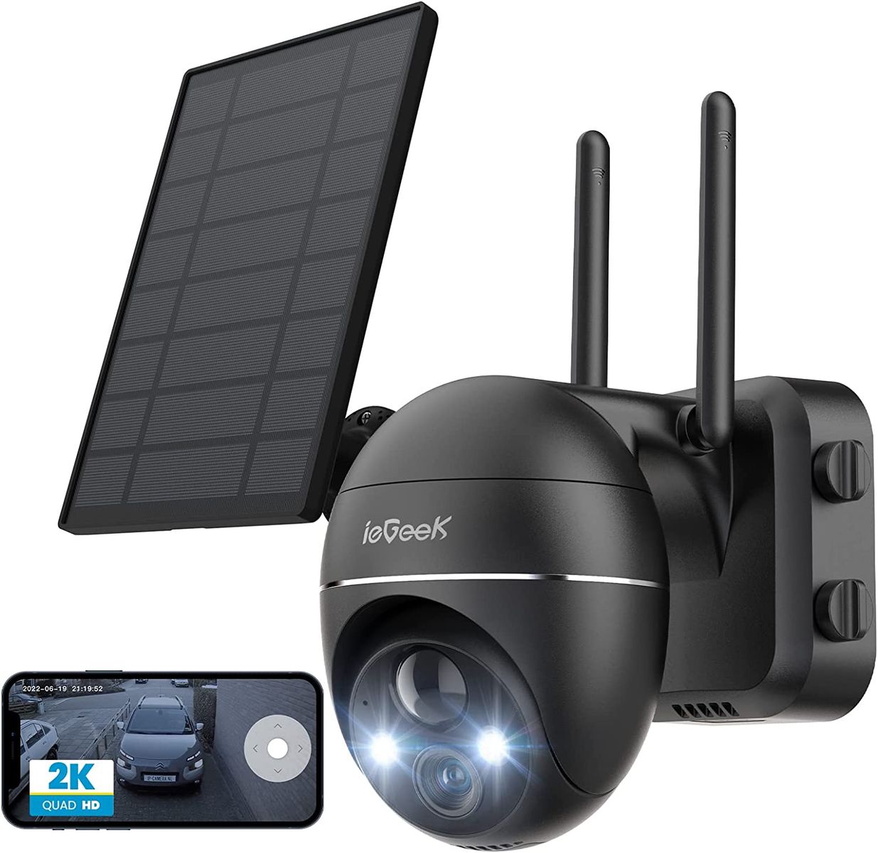 ieGeek 2K Solar Überwachungskamera Aussen Akku, 355°/140° Pan Tilt Kabellose Überwachungskamera mit Farbnachtsicht, PIR Bewegungsmelder, Sirene/Weißlichtalarm, 2-Wege-Audio, IP65, Cloud/SD Storage Kamera1 Schwarz ieGeek 2K Solar Überwachungskamera Aussen Akku, 355°/140° Pan Tilt Kabellose Überwachungskamera mit Farbnachtsicht, PIR Bewegungsmelder, Sirene/Weißlichtalarm, 2-Wege-Audio, IP65, Cloud/SD Storage Kamera1 Schwarz