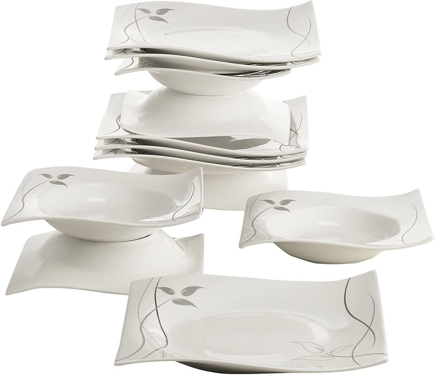 Maxwell & Williams RP70912 Leaves-in-Motion dinner set, dinner service, tableware set, 12 pieces, porcelain