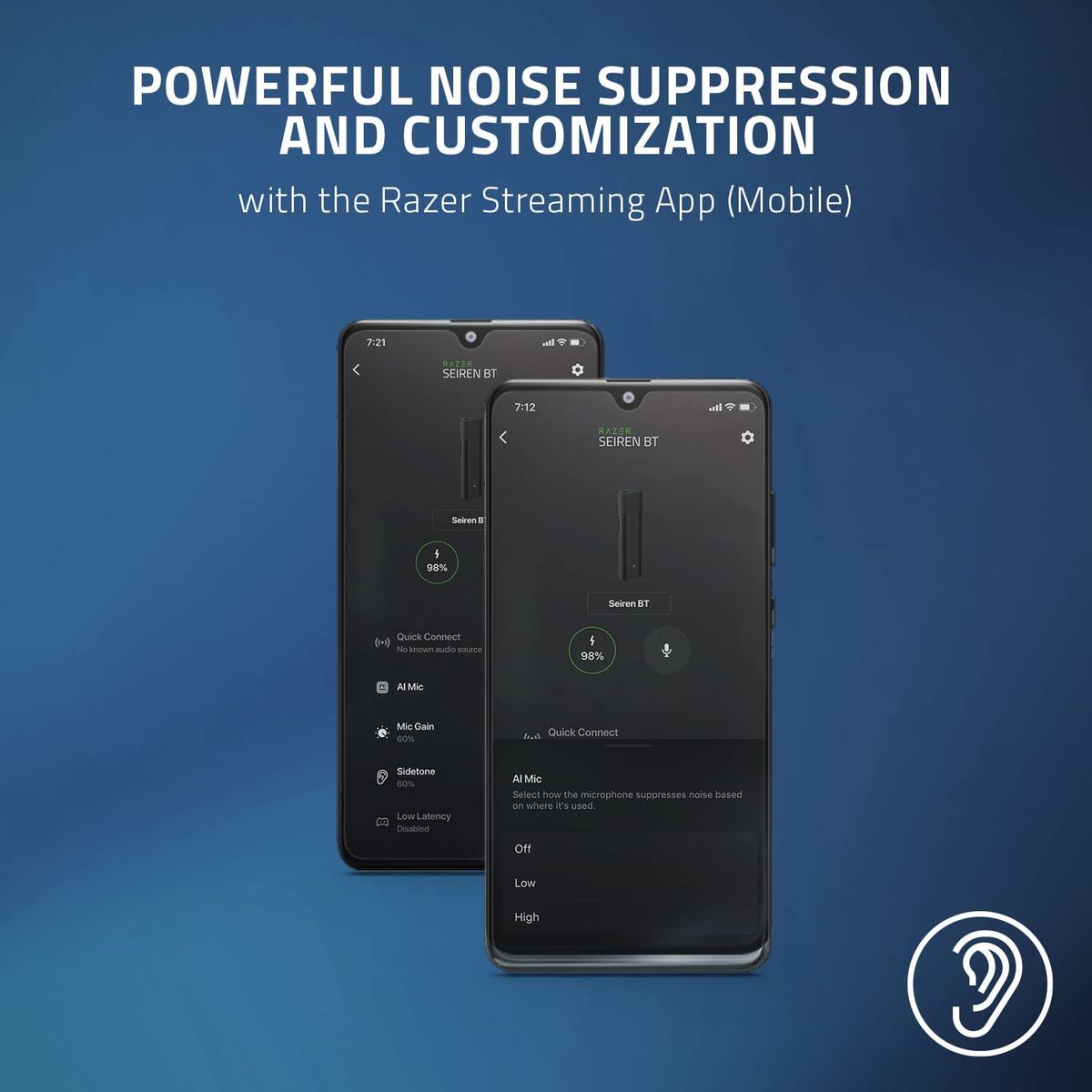 Razer Seiren BT Mobile Microphone Wireless BT + 3.5mm ClipOn for Android PC Black