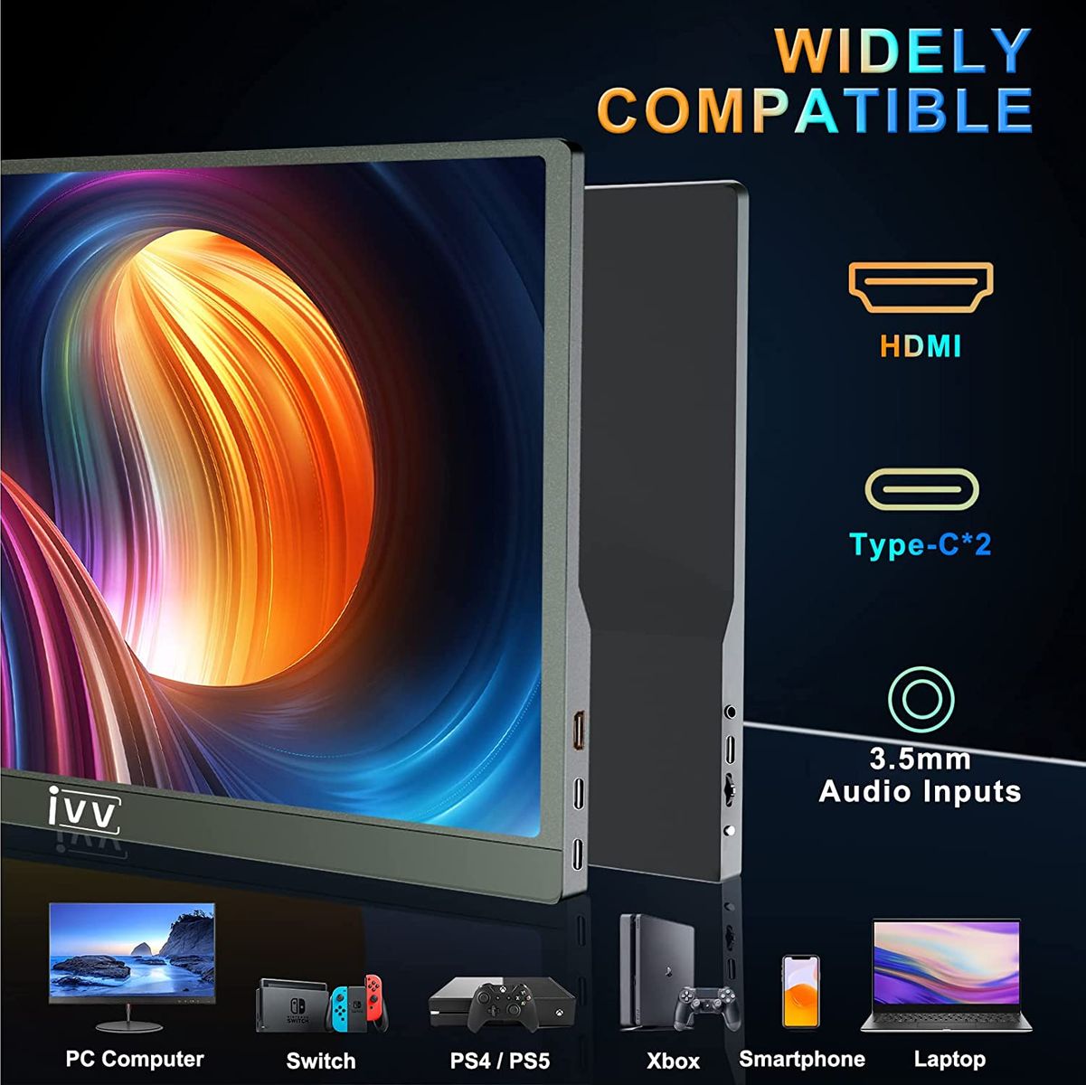 ‎IVV Portable Monitor 4K 15,6" IPS Bildschirm 3840 x 2160 UHD HDMI USB-C
