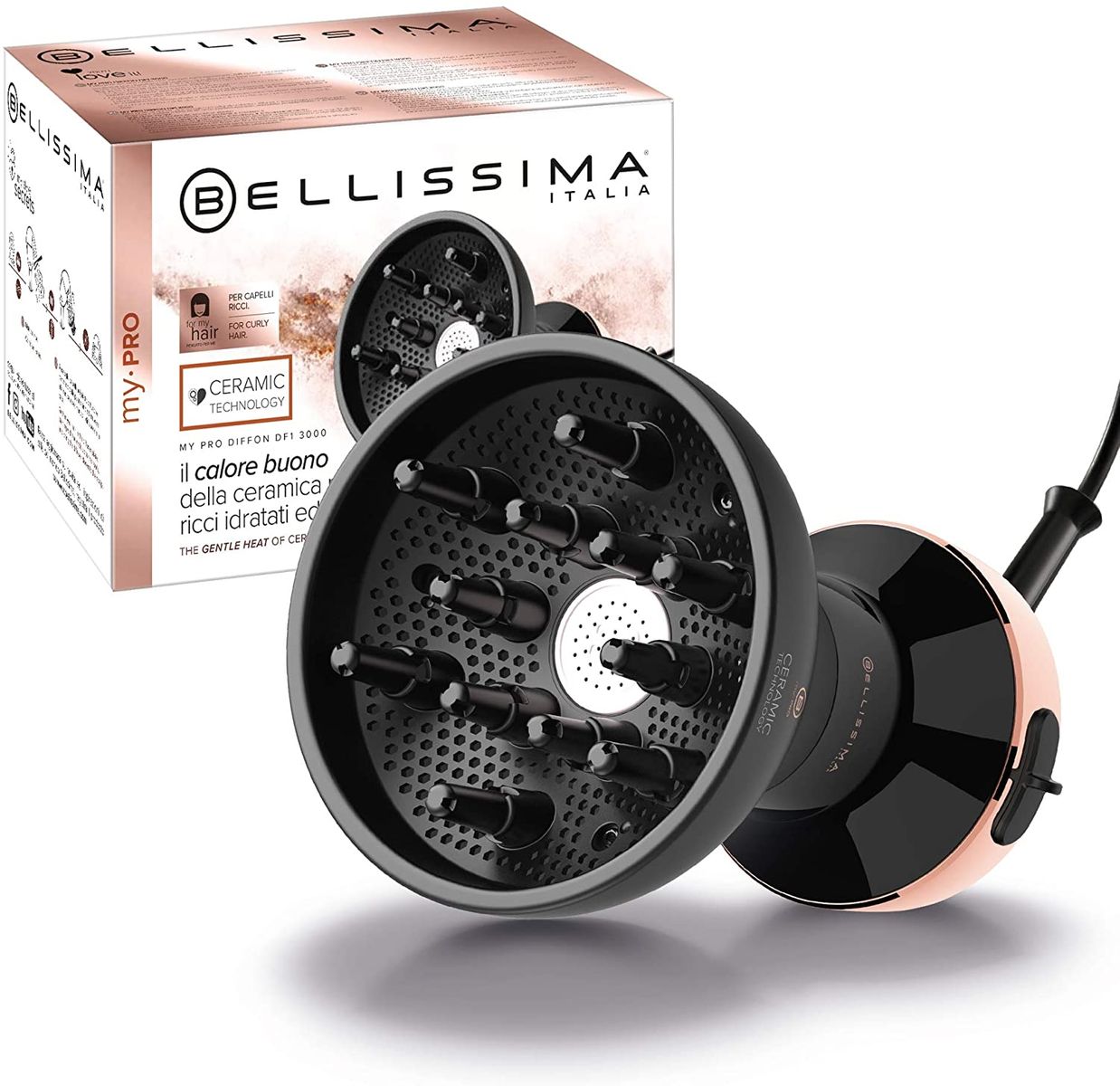 Imetec Bellissima My Pro Diffon Ceramic DF1 3000, hot air diffuser for curly hair, ceramic technology, 700 W, 2 air/temperature combinations, without frizz effect.