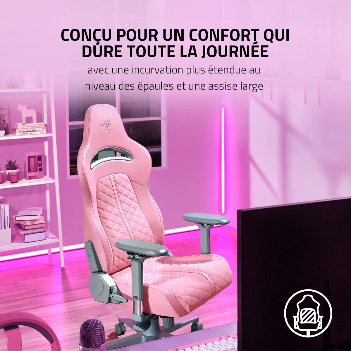 Razer Enki Gaming & Office Chair EPU < 136kg Lumbar Support Headrest Quartz
