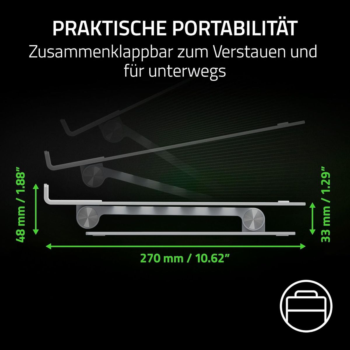 Razer Adjustable Laptop Stand - Ergonomischer höhenverstellbarer Laptop-Ständer für Laptops bis zu 18“ Zoll (höhen- und neigungsverstellbar, Robustes Aluminium, belüftetes Design) Mercury