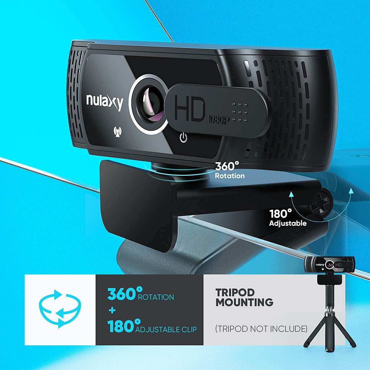 NULAXY C900 Webcam mit Mikrofon, FHD 1080P Webcam mit Abdeckung, Webcam USB Plug & Play, Laptop PC Kamera für Video-Streaming, Konferenz, Spiele, Kompatibel mit Windows/Linux/Android