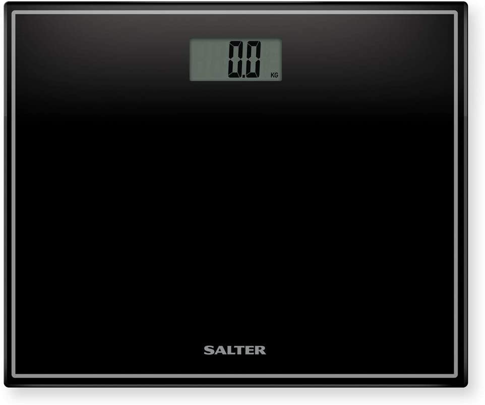 Salter 9207 BK3R elektronische Badezimmerwaage aus Glas, gut ablesbares Display, Step-On-Aktivierung, Trittfläche aus gehärtetem Sicherheitsglas, max. Schwarz
