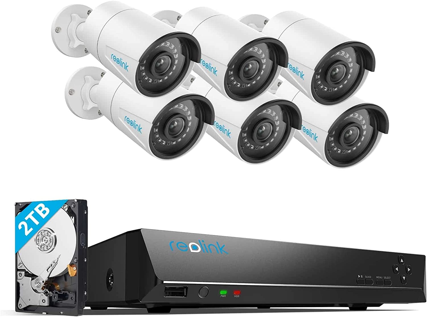 Reolink 5MP Überwachungskamera Set, 6X 5MP PoE IP Kamera Überwachung Aussen und 8CH 2TB HDD NVR für 24/7 Videoüberwachung, Personenerkennung und Fahrzeugerkennung, 30M IR Nachtsicht, RLK8-410B6-5MP Weiß