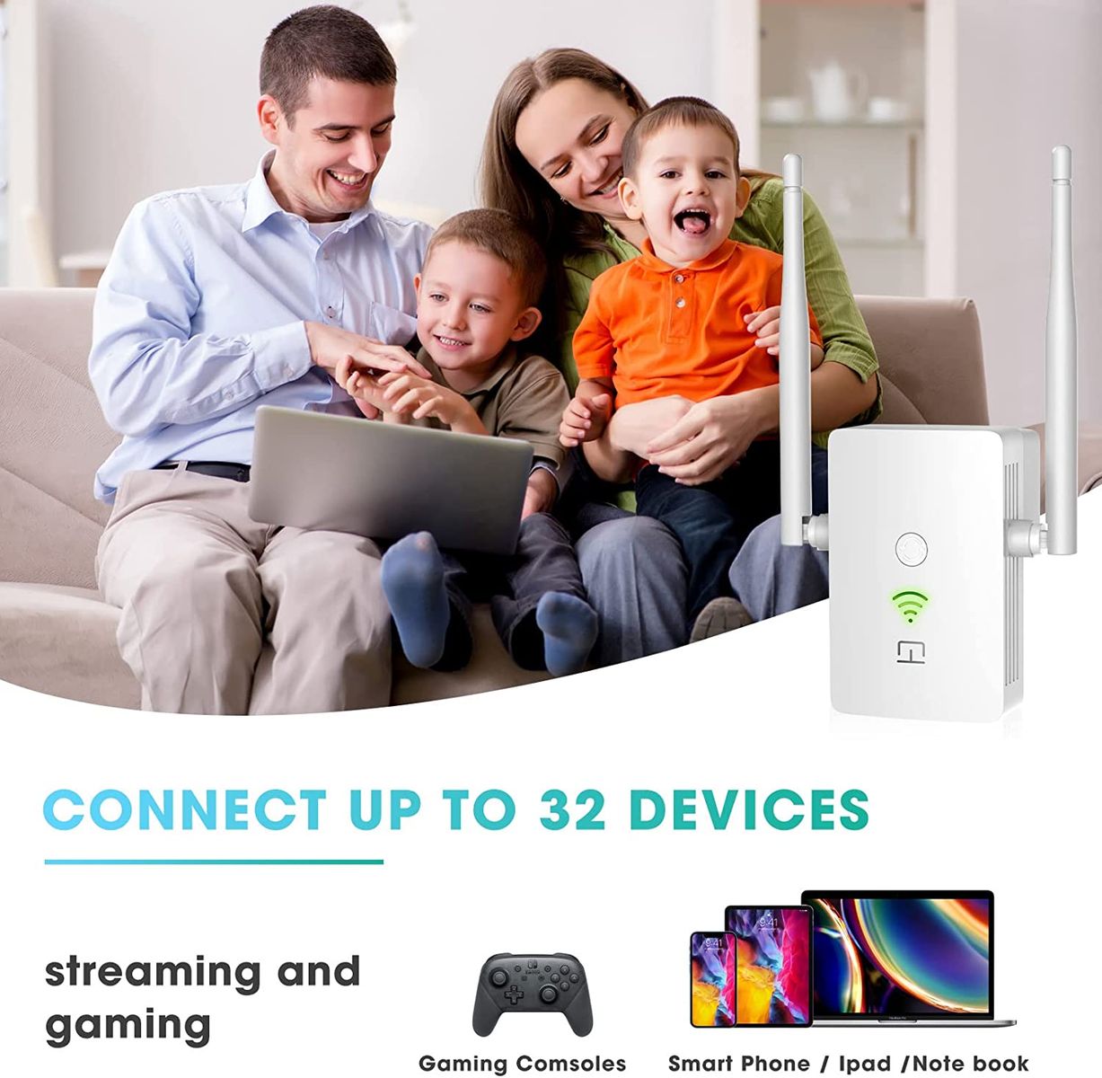 cotsoco WLAN Verstärker Repeater I 1.200Mbit/s Dualband WLAN Repeater I Internet Verstärker Hohe Reichweite, Repeater mit LAN Anschluss, Steckdose, 867Mbit/s 5GHz + 300Mbit/s 2,4GHz, Kompakte Bauweise
