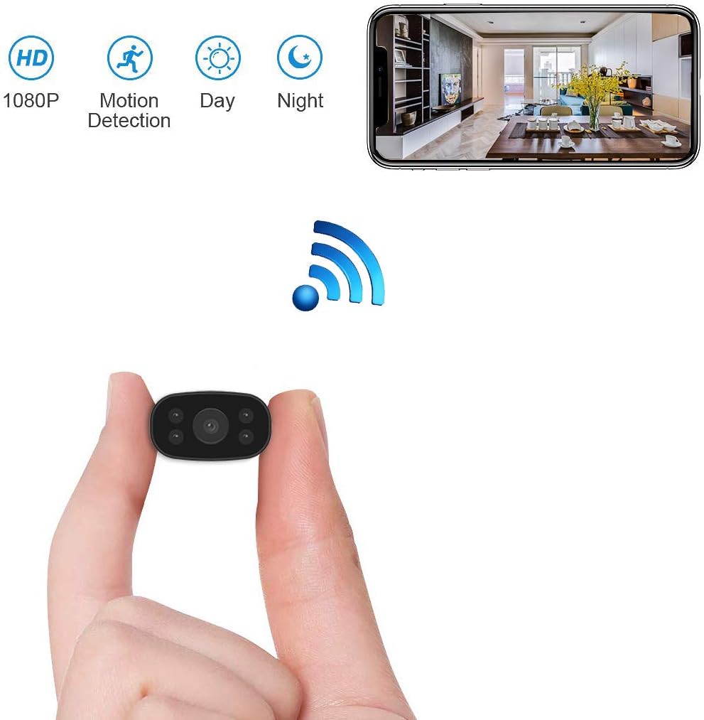 PNZEO Caméras Espion 1080P HD Mini Caméra cachée WiFi Caméra de Surveillance sans Fil avec Infrarouge de Vision Nocturne, Mouvement Uniquement