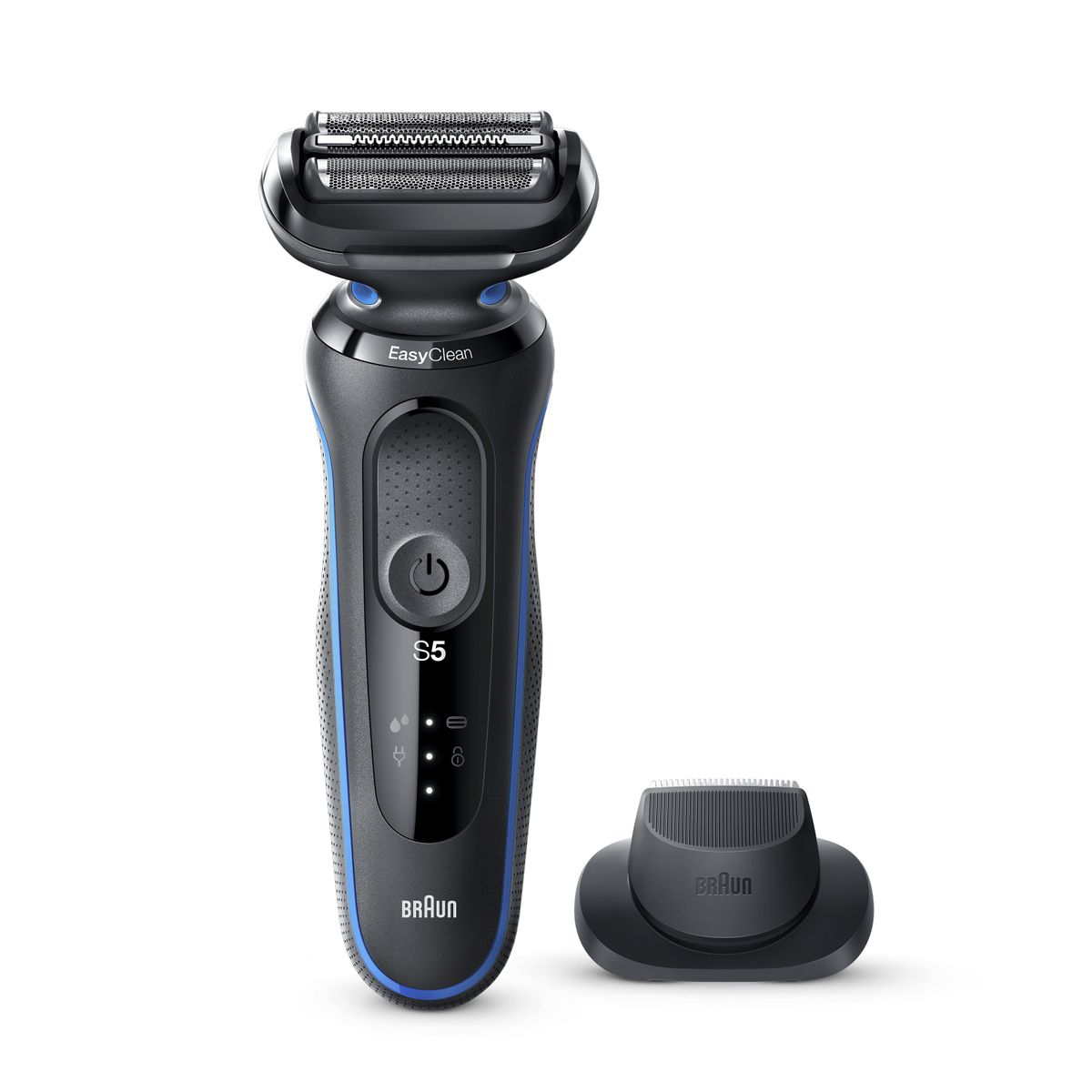 Braun Series 5s shaver men, electric shaver with 3 flexible blades, precision trimmer, 50 min run time, EasyClick attachments, Wet&Dry, B1200s, blue with precision trimmer single