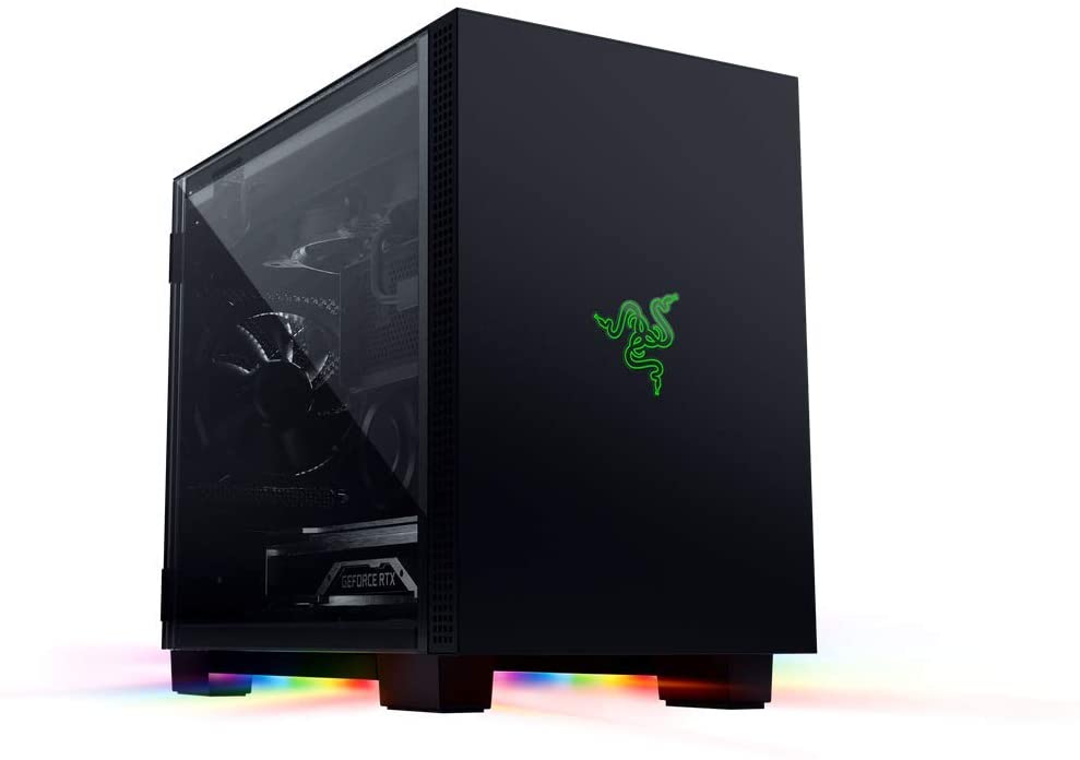 RAZER Tomahawk Mini-ITX Gaming Chassis: Dual-Sided Tempered Glass Swivel Doors, Ventilated Top Panel, Chroma RGB Underglow Lighting, Built-in Cable Management, Classic Black