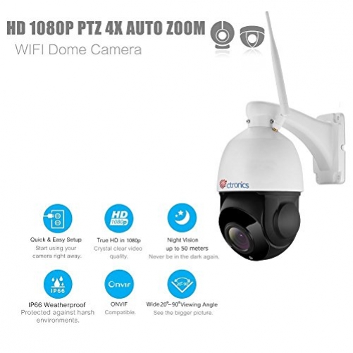 (PTZ 1080P) Ctronics drahtlose PTZ IP Dome Kamera, Wlan outdoor überwachungskamera, optischem 4-fach Zoomobjektiv, 50m IR-Nachtsich, Zweiwege-Audio, mit vorinstallierter 16GB SD-Karte