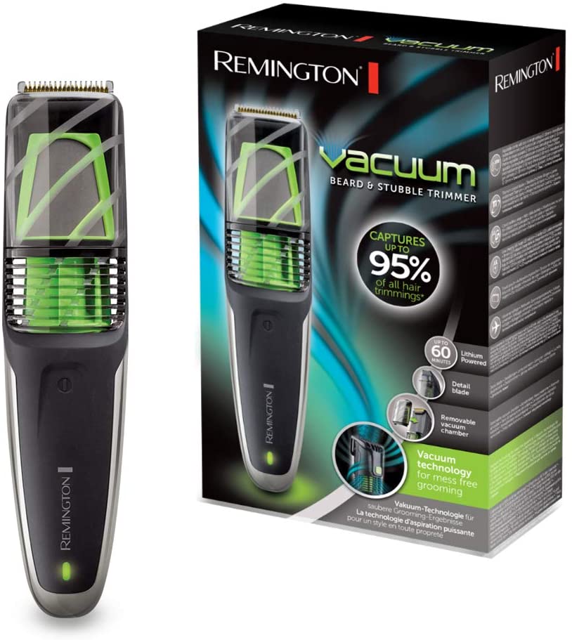 Remington beard trimmer men lithium removable vacuum chamber mains battery operation 12 length settings 0.5-18mm 2 attachment heads: 32mm + 20mm trimmer storage bag Beard trimmer MB6850.