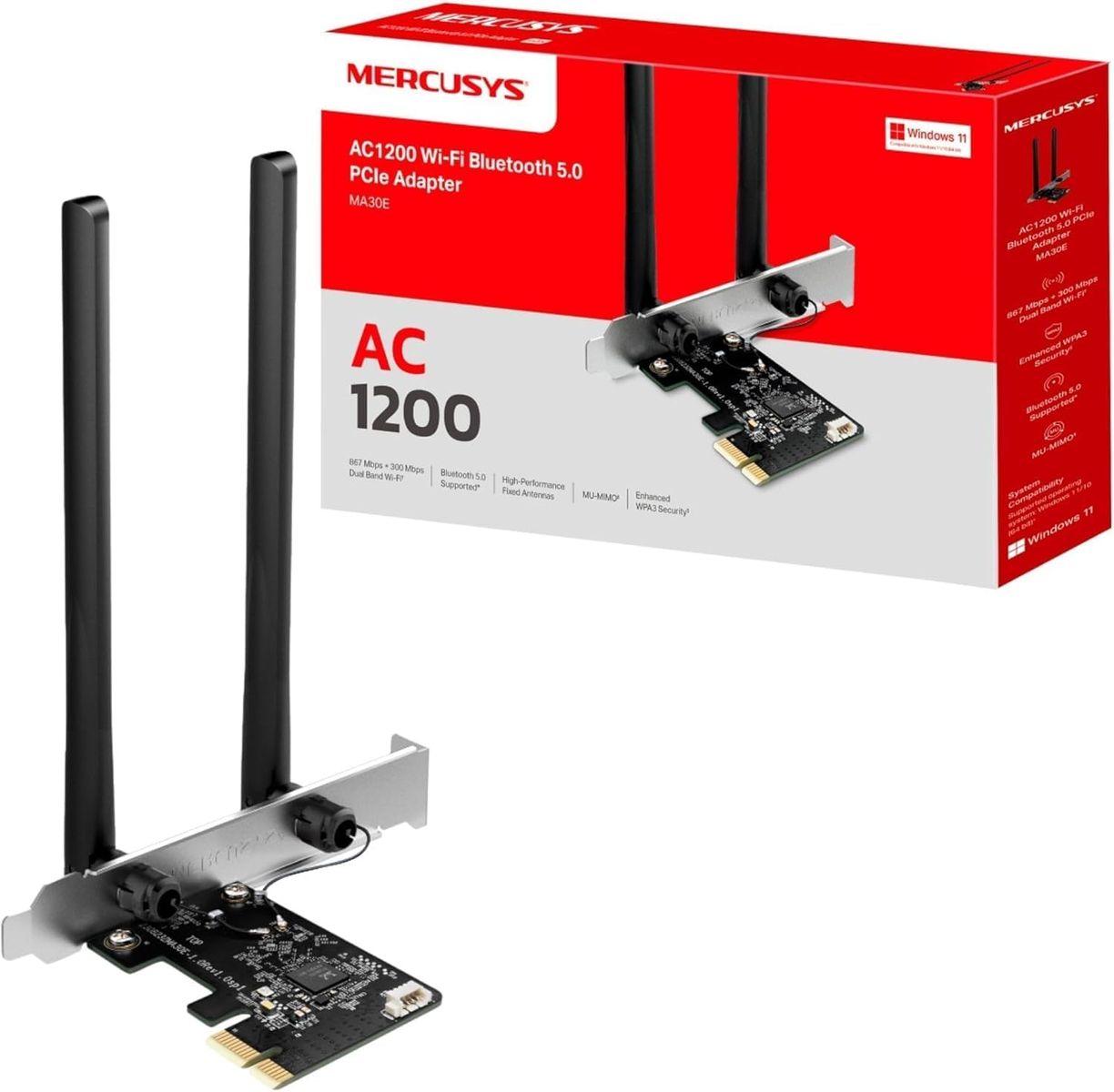 MERCUSYS MA30E WiFi Karte AC1200 Mbps Wireless Bluetooth 5.0 PCIe Netzwerkkarte, MU-MIMO größere Signalabdeckung, PCI Express Bluetooth WiFi Karte für Desktop/PC Windows 10/11(64Bit) AC1200 Dual Band PCIe WiFi Adapter, Bluetooth 5.0