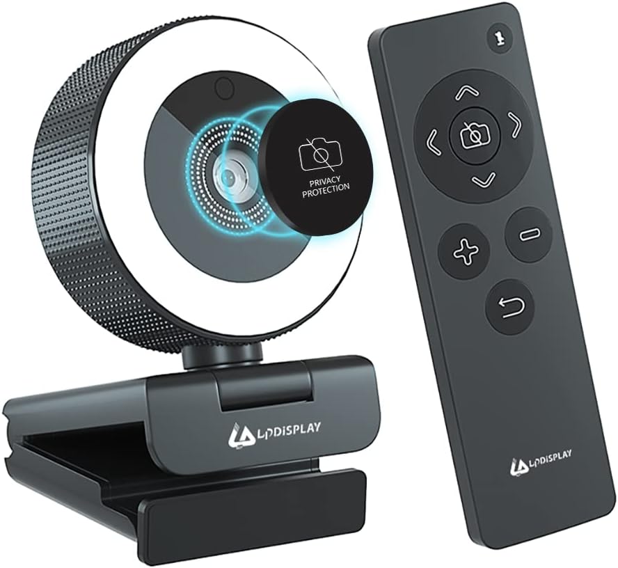 LPDISPLAY Webcam mit mikrofon, Webcam 1080P 2K 4MP Autofokus und Lichtring, Privcay-Abdeckung, 8-facher Zoom, Live-Übertragung mit Waren, Spielanker H200