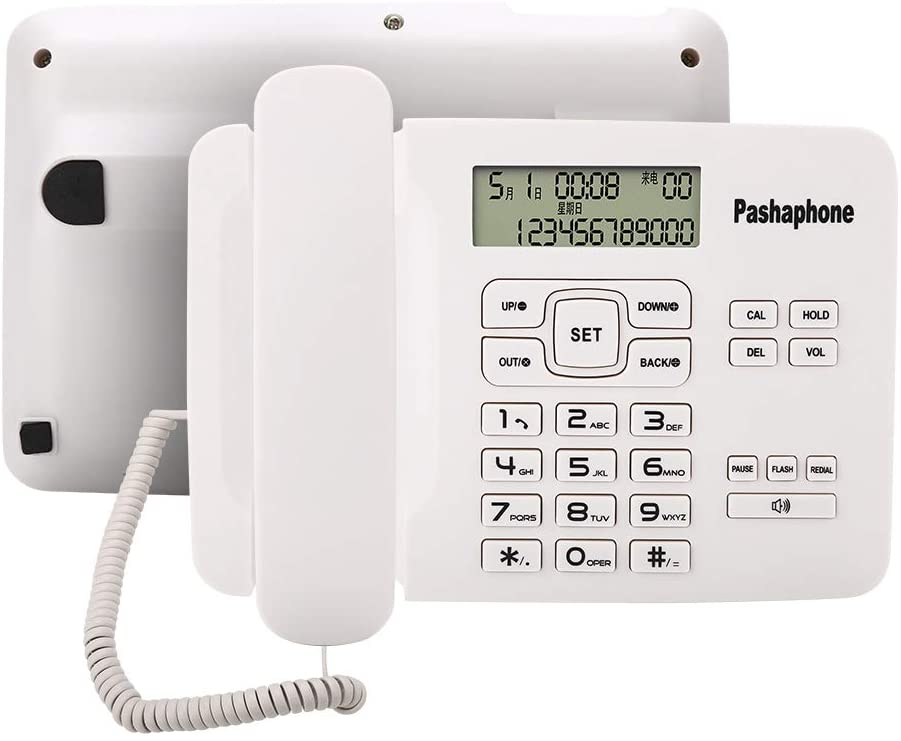 ASHATA Corded Telephone/Corded Telephone, LCD Corded Phone Caller ID/FSK/DTMF Dual System, Simple Telephone Hands-Free Analogue Phone with Calendar Flash Function White