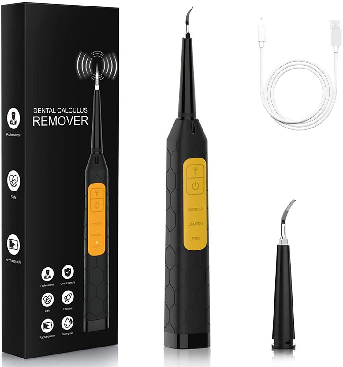 JeoPoom Tooth Cleaning Set, Plaque Remover Electric, Teeth Cleaning Set for Care of Teeth at Home, 3 Cleaning Modes (Black)