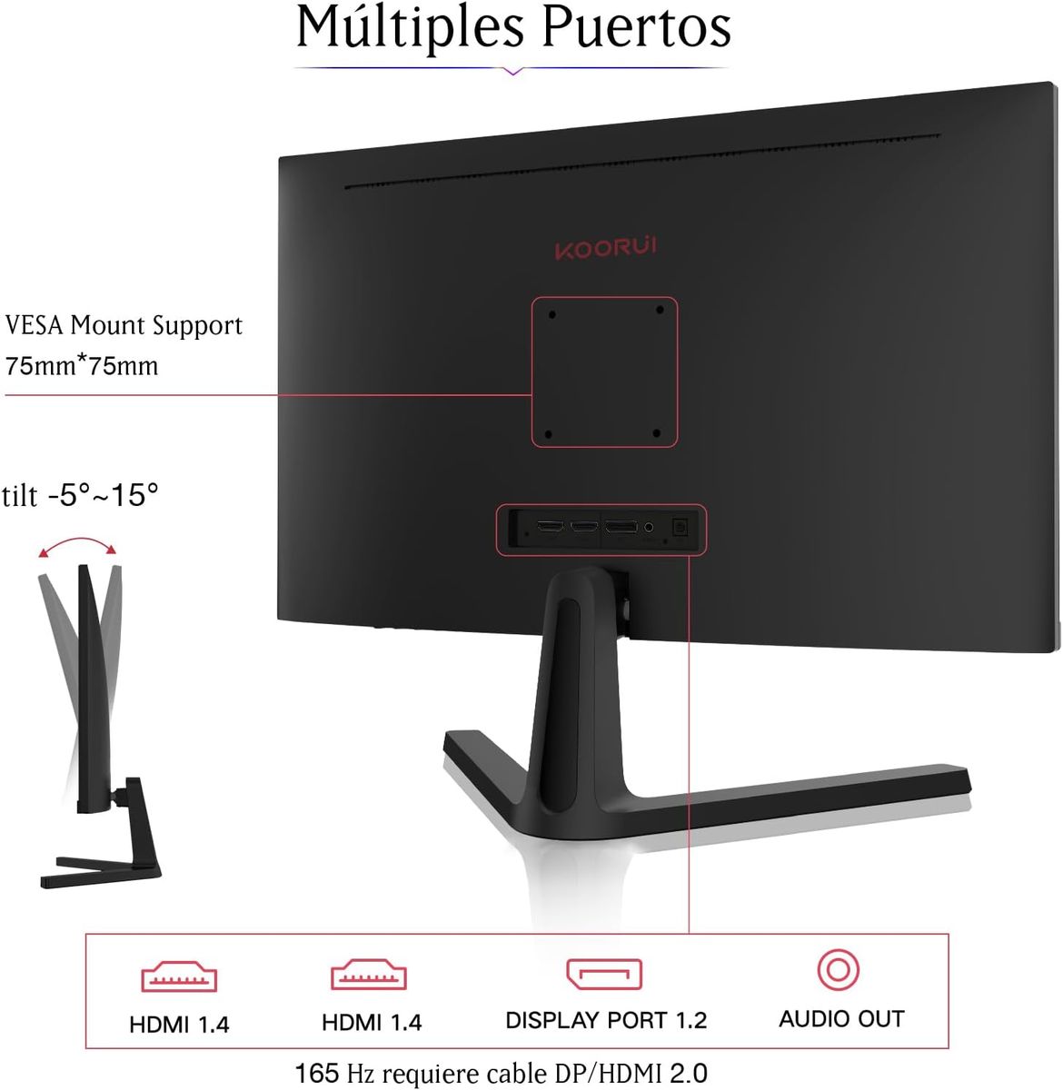 KOORUI Gaming Monitor 24 Zoll - FHD PC Bildschirm VA 165Hz 1ms Monitor 144hz, AdaptiveSync Technology, DCI-P3 85%, 2 x HDMI, DP Neigbar, Schwarz