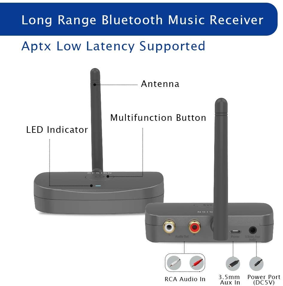 Besign High range BE-RCA Bluetooth music receiver wireless audio adapter for music streaming sound system speakers