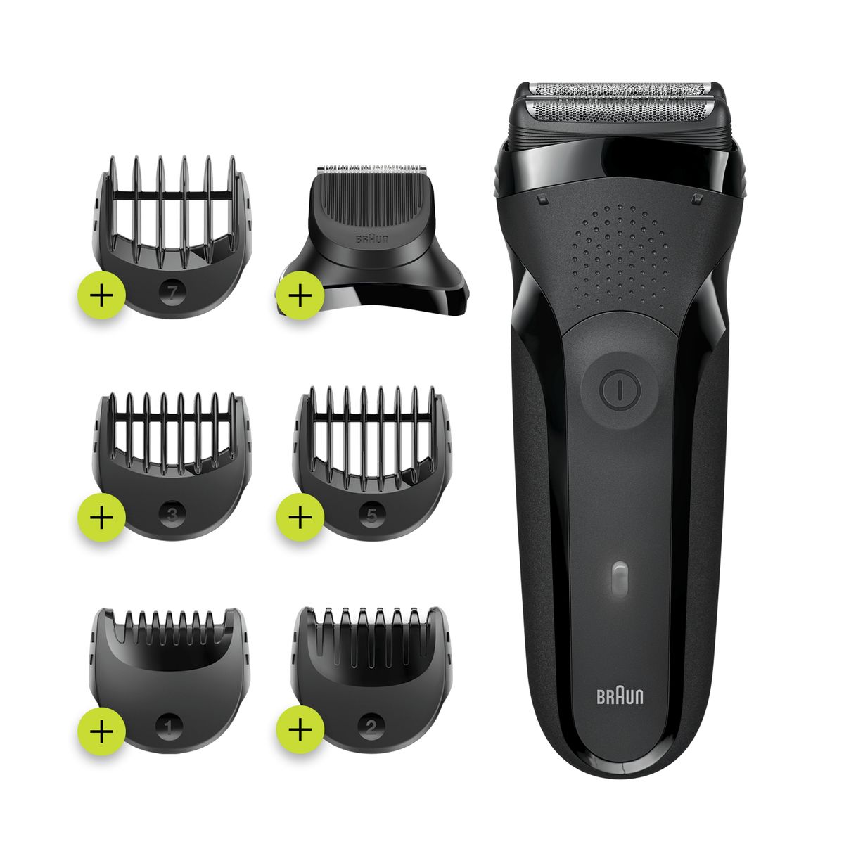 Braun Series 3 shaver men, 3-in-1 electric shaver, beard trimmer with 5 comb attachments, rechargeable and cordless electric shaver, 30 min run time, 300BT, black 300BT Shaver