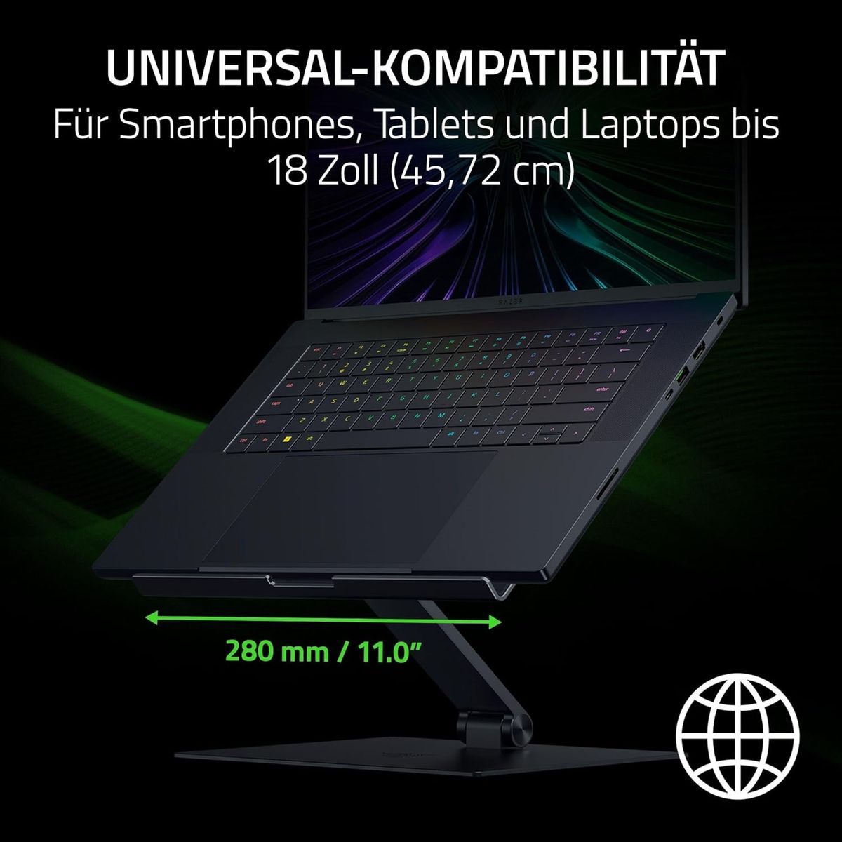Razer Adjustable Laptop Stand - Ergonomischer höhenverstellbarer Laptop-Ständer für Laptops bis zu 18“ Zoll (höhen- und neigungsverstellbar, Robustes Aluminium, belüftetes Design) Schwarz