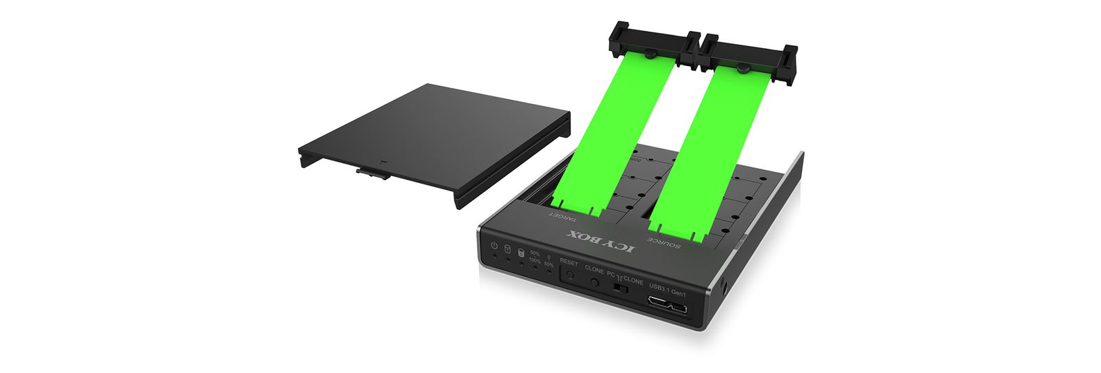 ICY BOX 60528 Box 2-fach m.2 Dockingstation mit Klonfunktion für m.2 SATA SSD, USB 3.0, B-Key, B+M-Key