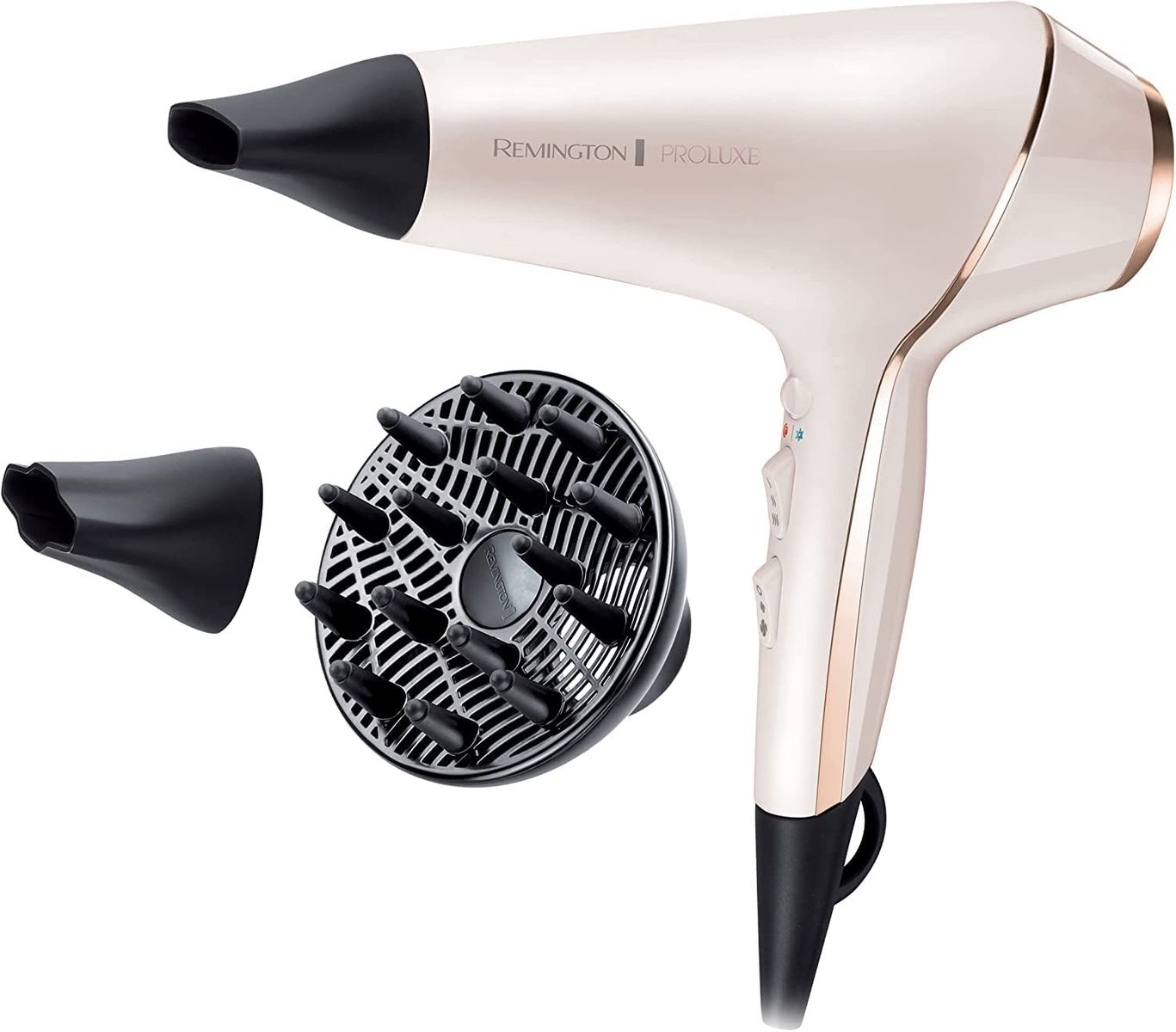 Remington Haartrockner Profi Ionen PROluxe (2400W, 150km/h, 3 Stylingaufsätze, OPTIheat-Technologie für lang anhaltende Styling-Ergebnisse, Ionenpflege - Anti Frizz, langlebiger AC-Motor) AC9140 Haartrockner Single