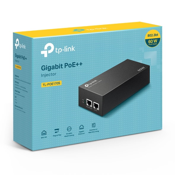 TP-Link TL-POE170S PoE++ Injektor (2 Gigabit-Ports, kompatibel mit 802.3af /at/bt, Gesamtleistung mit bis zu 60W, Wandmontage und Desktop-Design, Plug and Play)