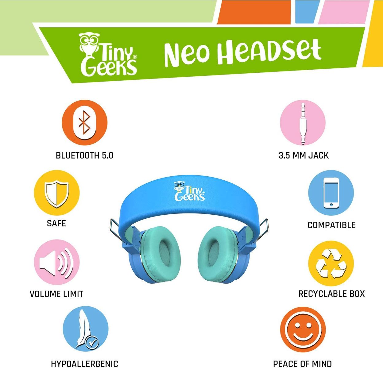 TinyGeeks Neo Bluetooth Headset for Children Blue