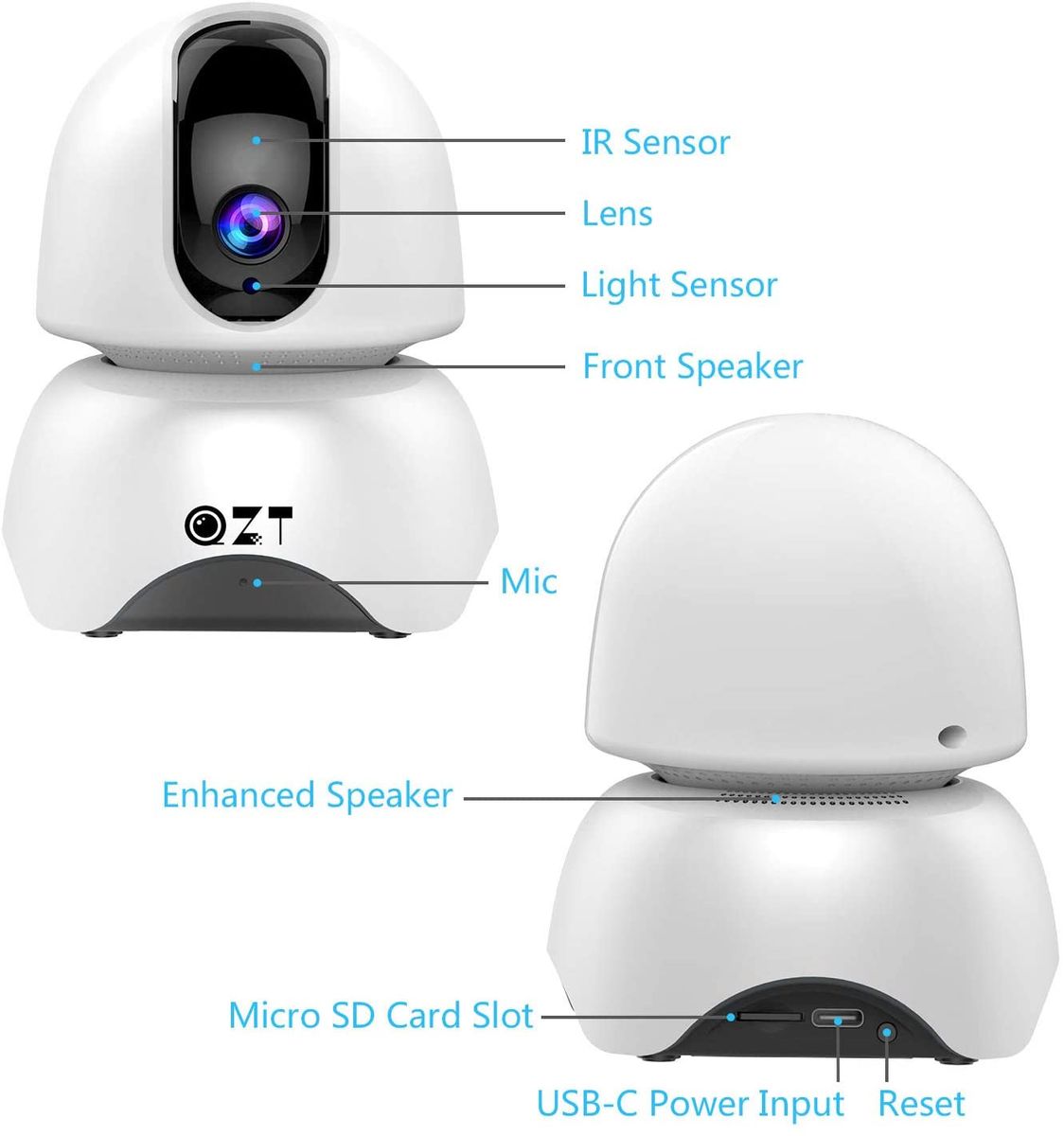 QZT 1080P surveillance camera night vision panorama motion detection app control