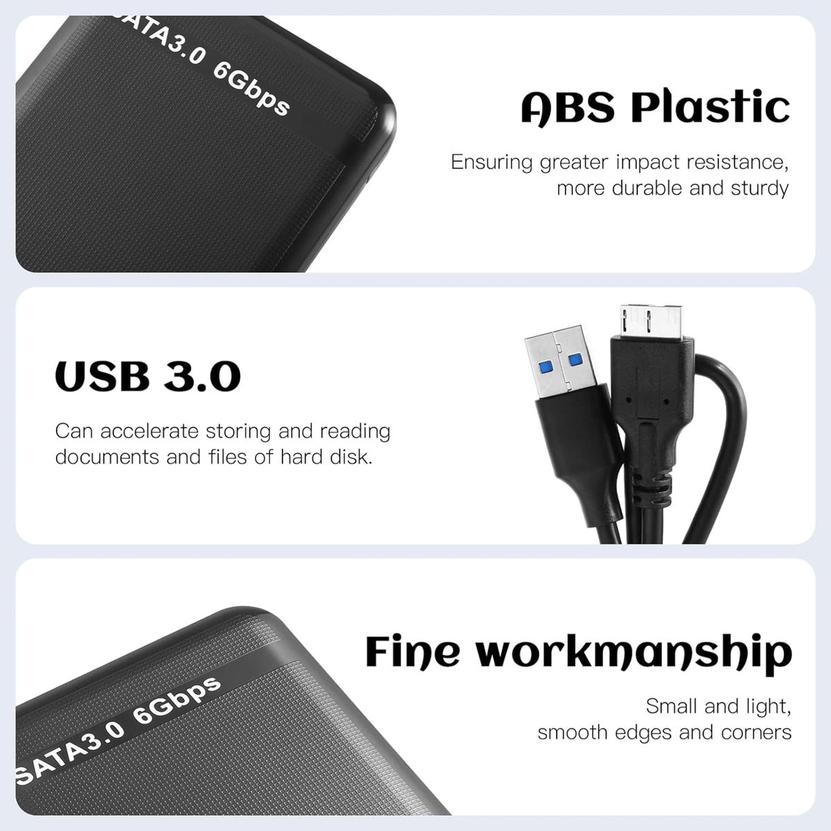 Solustre Externe Festplatte, tragbar, Mobile Festplatte, hohe Geschwindigkeit, Usb3.0 unterstützt Festplatte 3 TB für PC, Desktop, Laptop und mehr (weiß) schwarz Schwarz 12,5 * 8 cm