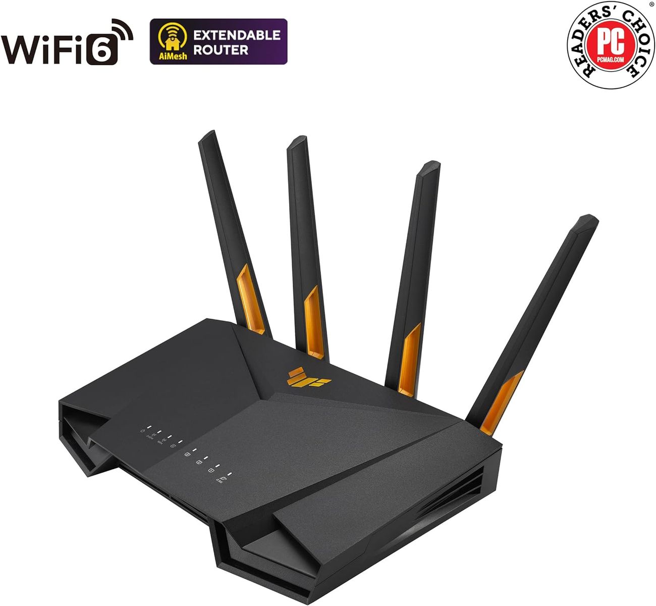 ASUS TUF Gaming AX4200 Dual Band WiFi 6 Gaming kombinierbarer Router (Tethering als 4G und 5G Router-Ersatz, WiFi 6, bis zu 4200 Mbit/s, Mobile Game Mode, 2,5Gbit/s Port, AiMesh, AiProtection Pro) TUF WiFi6 4.200 Mbit/s