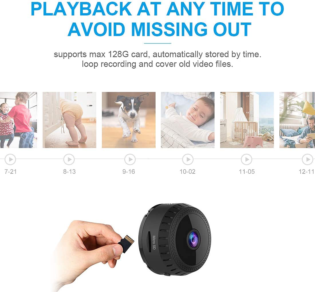 Todayi Mini Camera Small Battery Surveillance Camera Outdoor Indoor WiFi Mobile Phone with Motion Detection and Memory Recording Micro WiFi IP Camera Night Vision Wireless