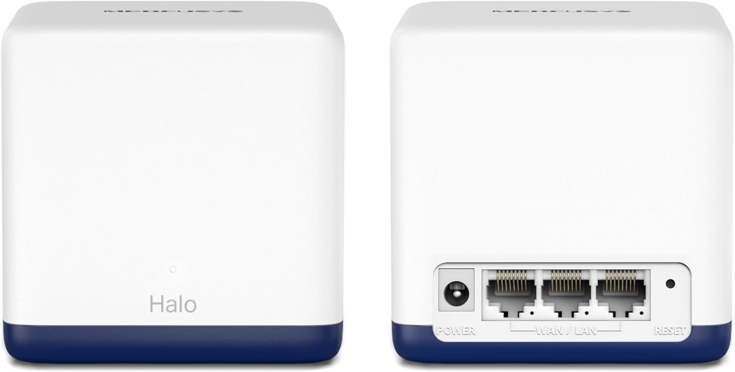 Mercusys Halo H1900G (2-Pack) AC1900 Mesh Wi-Fi, Dualband, Reichweite bis zu 350 m², 3 x Gigabit Port pro Laufwerk, MU-MIMO, Beamforming, Kindersicherung, Smart Connect
