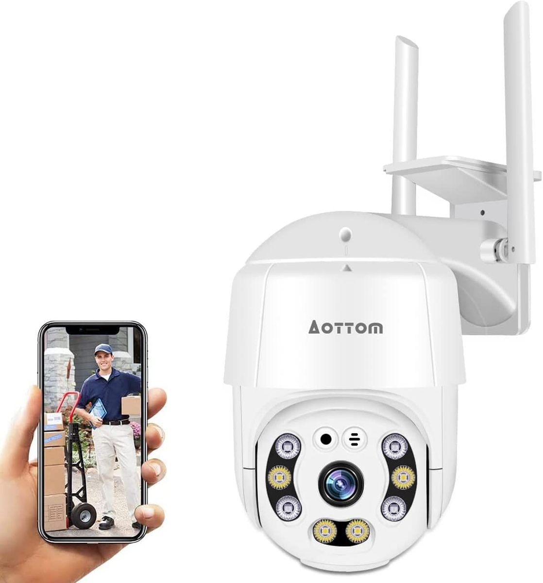 Aottom Überwachungskamera Aussen, 1080P WLAN IP Kamera Outdoor PTZ Dome Kamera, Sicherheitskamera mit Bewegungsmelder, 40m Nachtsicht, 2-Wege-Audio, IP66 Wasserdicht, APP YI Lot, SD Kartenslot(MAX.128 GB)