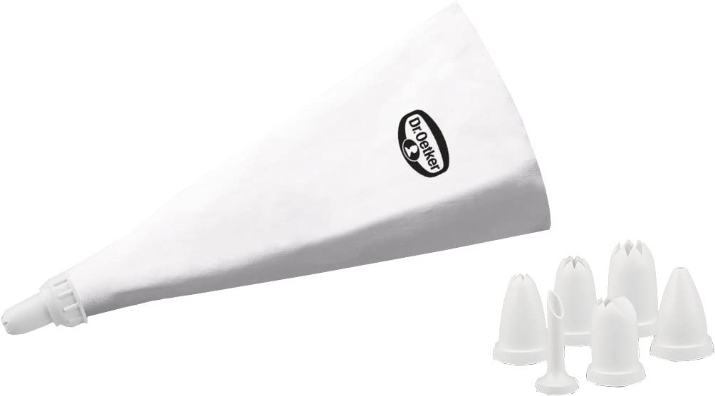 Dr. Oetker Icing Bag 31 cm, Bag Incl. 6 nozzles for Various Creations, Baking Accessories for Decorating and Embellishing