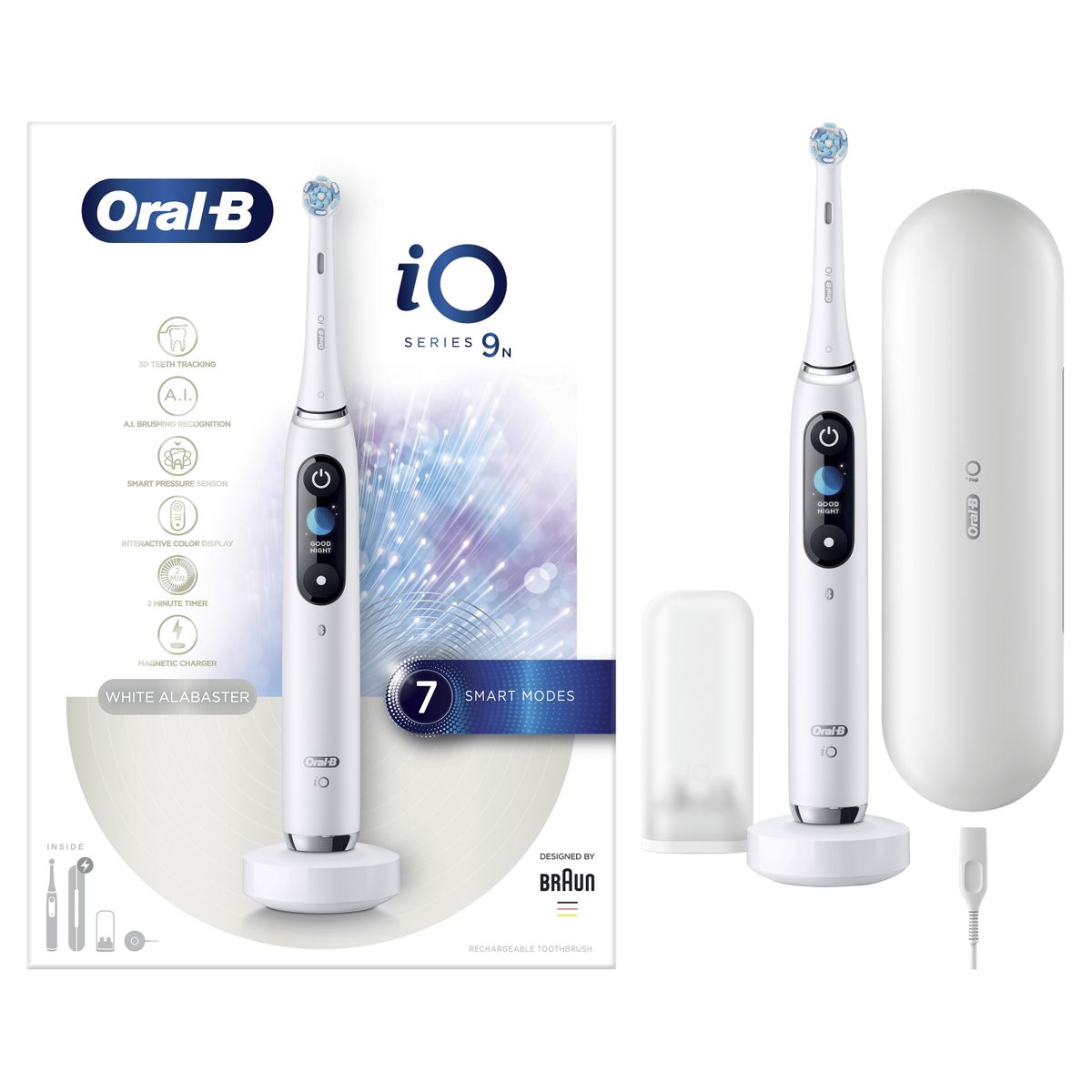 Oral-B Braun iO 9n Elektrische Zahnbürste, Weiß, 1 Stück