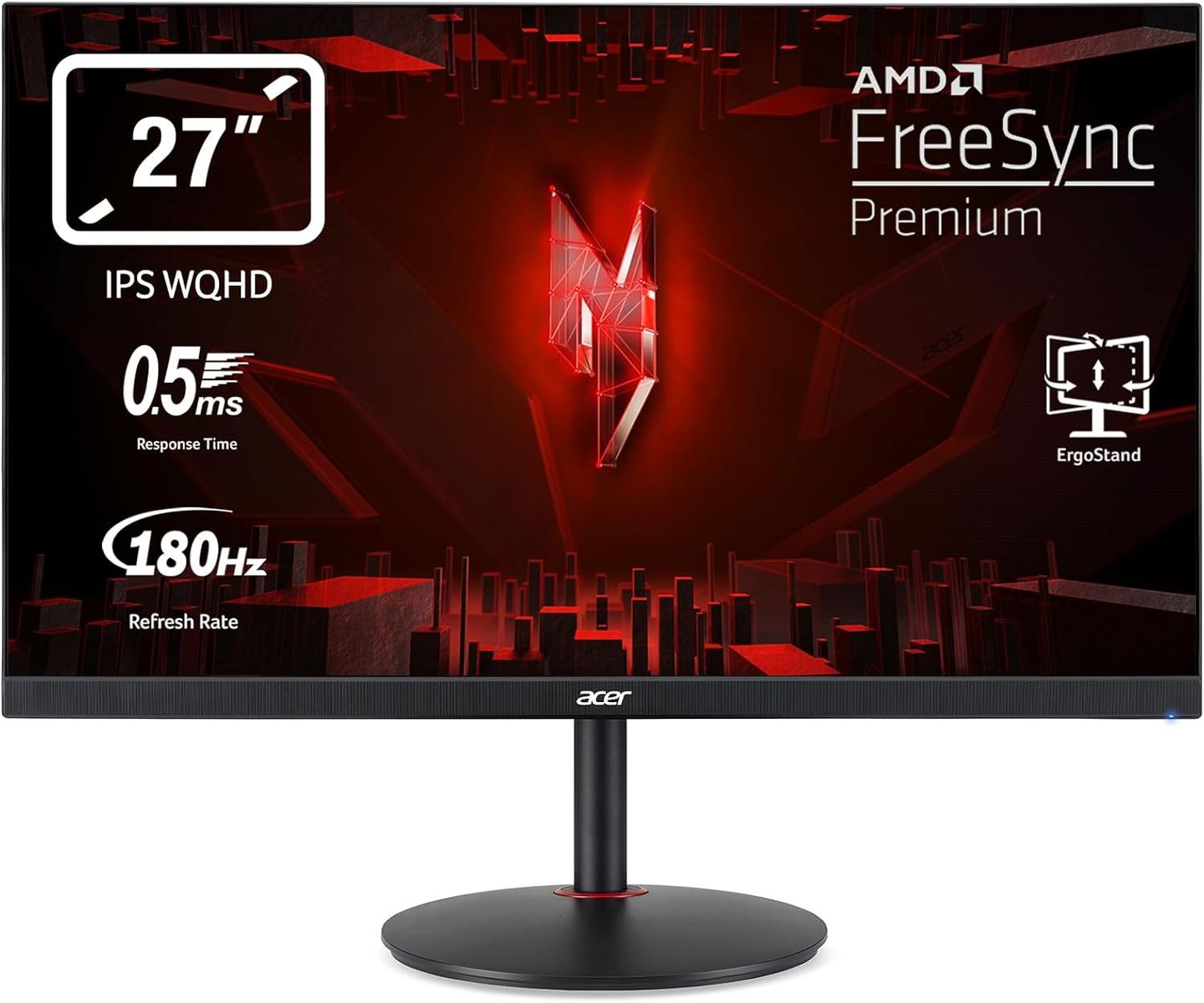 Acer Nitro XV271UM3 Gaming Monitor 27 Zoll (69 cm Bildschirm) WQHD, 180Hz DP, 144Hz HDMI, 0,5ms (GTG min.), 2xHDMI 2.0, DP 1.2, höhenverstellbar, drehbar, DP/HDMI FreeSync Premium