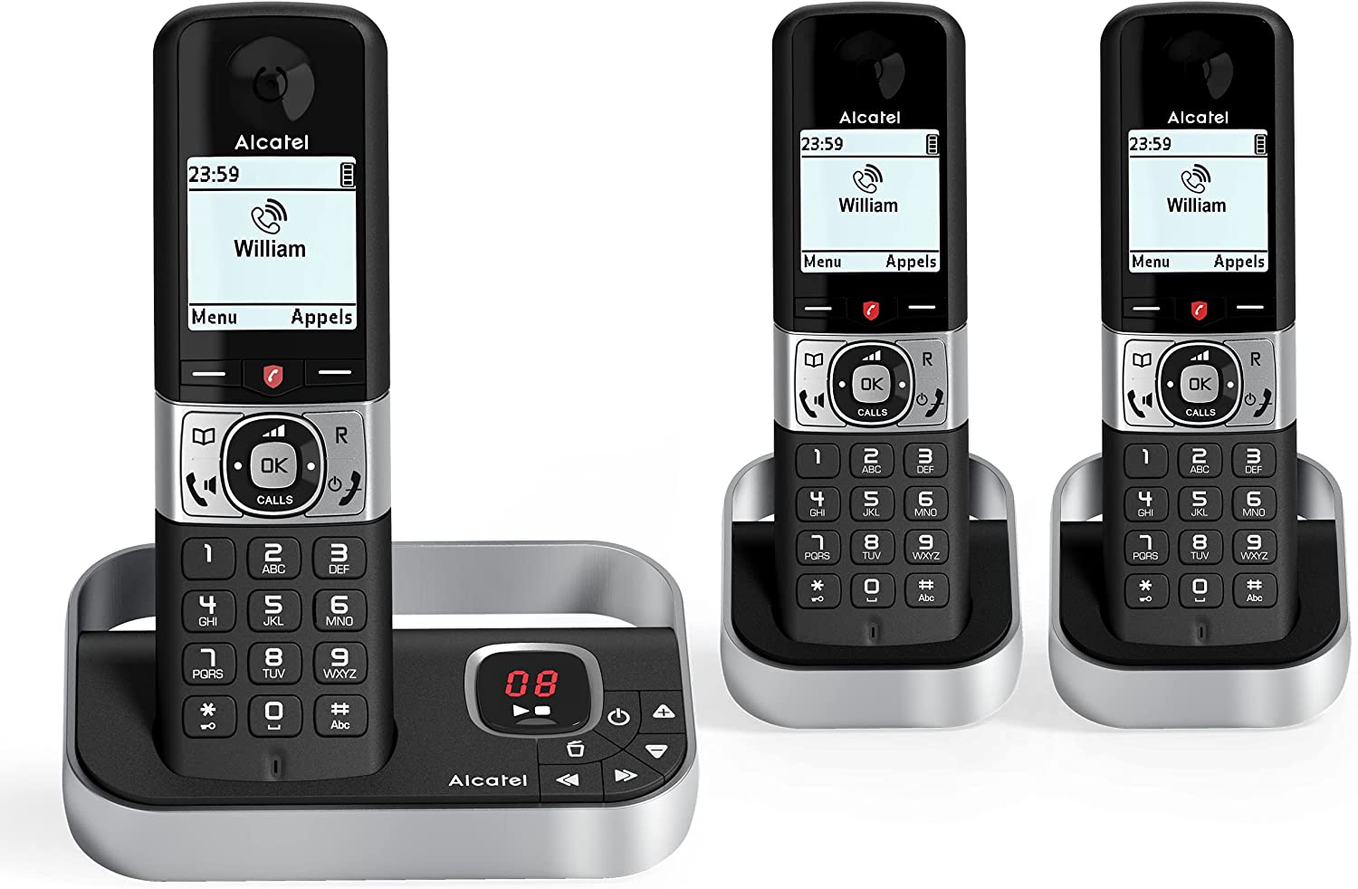 Alcatel F890 Voice Trio Cordless Telephone Answering Machine 3 Handsets with Call Block Grey