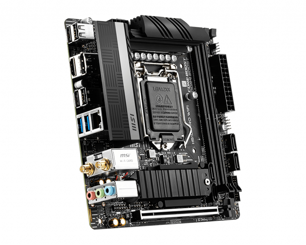 MSI H510I PRO WIFI Mainboard Mini-ITX, unterstützt Intel Core Prozessoren 11. Generation, LGA 1200, 2 x DIMMs (3200MHz), 1x PCIe 4.0 x16, 1x M.2 Gen3, VRM-Kühlkörper, 2.5G LAN, Wi-Fi 6 & Bluetooth 5.1