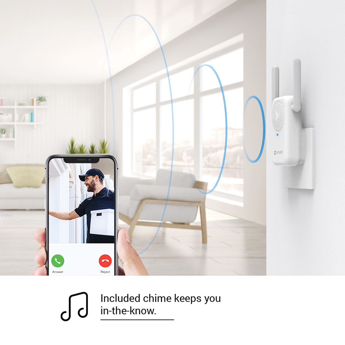 EZVIZ 2MP Bell Set with AI Person Detection and Chime, Two-Way Audio, 170° Field of View, H.265 Compression, Dual Band Wi-Fi, DB1C Kit
