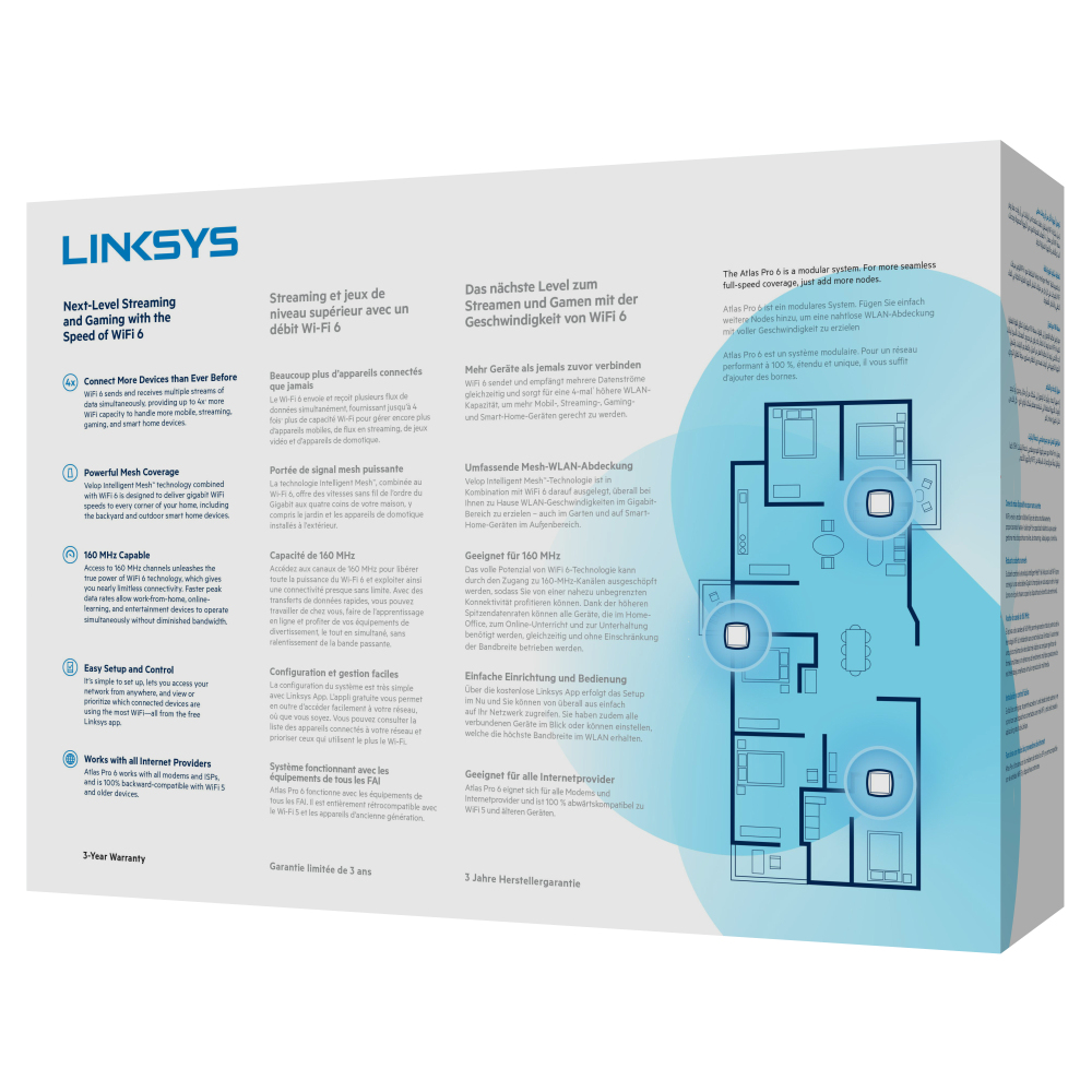 Linksys Atlas Pro 6 Velop Dual-Band-Mesh-WiFi 6-System (AX5400) WLAN-Router, Repeater, Extender mit bis zu 500 m² Funkabdeckung, 4-mal schneller, für mehr als 60 Geräte – 2er-Pack, Weiß AX5400 | Dual-Band 2 Pack | 2-3 Bedrooms Linksys Atlas Pro 6 Velop Dual-Band-Mesh-WiFi 6-System (AX5400) WLAN-Router, Repeater, Extender mit bis zu 500 m² Funkabdeckung, 4-mal schneller, für mehr als 60 Geräte – 2er-Pack, Weiß AX5400 | Dual-Band 2 Pack | 2-3 Bedrooms