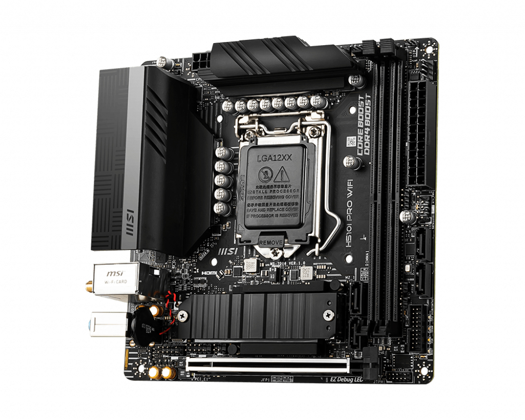 MSI H510I PRO WIFI Mainboard Mini-ITX, unterstützt Intel Core Prozessoren 11. Generation, LGA 1200, 2 x DIMMs (3200MHz), 1x PCIe 4.0 x16, 1x M.2 Gen3, VRM-Kühlkörper, 2.5G LAN, Wi-Fi 6 & Bluetooth 5.1